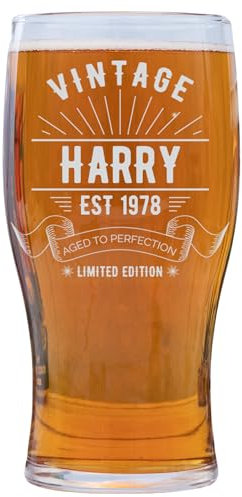 EIO Gifts Personalised Vintage Design Tulip Pint Glass | Custom Engraved for Birthdays and Other Special Occasions | Gift for Beer Lover's | 570ml Drinking Glass