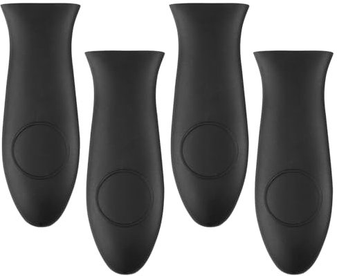 4 Pcs Silicone Hot Handler Holder Cover Cast Iron Skillet Handle Covers Non-Slip Potholder Heat Resistant Sleeve Dishwasher Safe Rubber Grip Cover for Pans Griddles Cookware Protect Your Hands (Black)