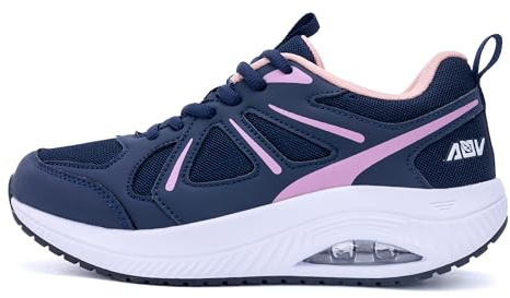 AOV Wide Walking Shoes for Women Arch Support Plantar Fasciitis Tennis Sneakers Wide Toe Box Orthotic Shoes Size 9.5 PinkBlue