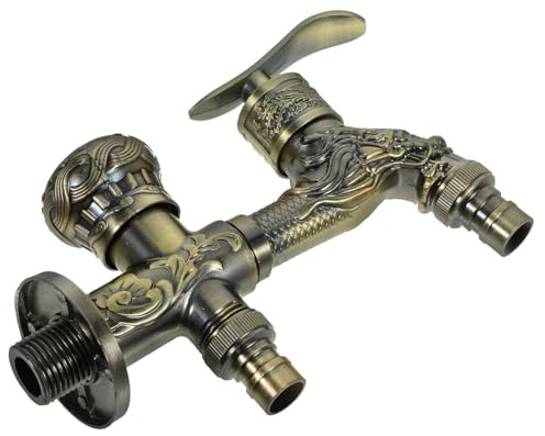 Rubinetto Doppia Uscita in Lega di Zinco Vintage Stile Antico per Lavanderia e Giardino, Facile da Usare Attacco per Tubo, Design Elegante e Funzionale Stili multipli