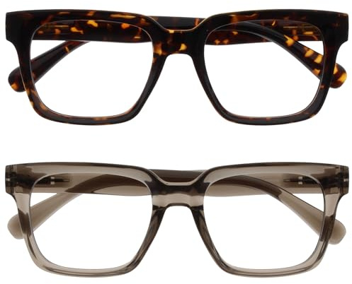 OPULIZE ERA Blue Light Glasses for Women & Men-Clear Lens-Anti-Glare-UV400 Protection-Oversized Frame-Computer and Screen Glasses-Brown Grey-+0.00(Pack 2 of with 2 Pouches)