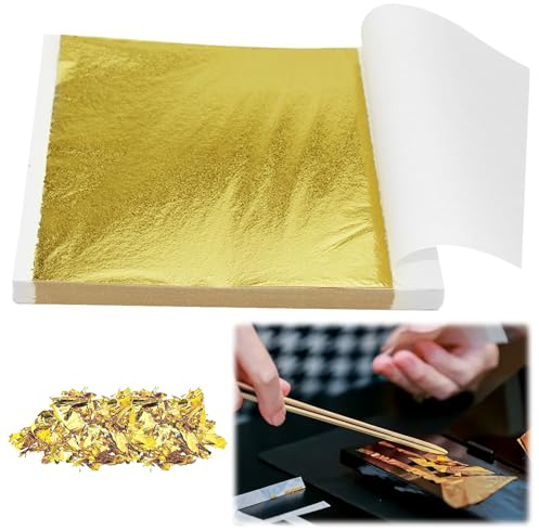 50Pcs Gold Leaf Sheets 9x9cm,Gold Foil Transfer Sheets for Cake Chocolates Decorating Gilding Bakery Pastry Cooking Spa DIY Art Craft Work Beauty Routine