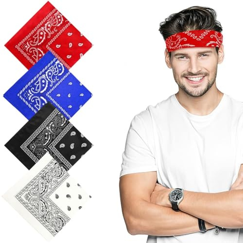 JYNXOR 4 Pcs Bandana Halstuch Herren und Damen, Dreieckstuch, Bandanas Headwear Haar Schal Pirat, Paisley Halstuch, Unisex Kopftuch, Cowboy Halstücher, Multifunktional Kopftücher