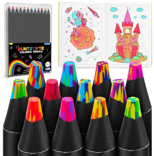 ECHOCUBE 12-pack Regnbågs-pennor, 7-i-1 Färgpennor för Professionell Teckning & Kontorsskrivning, Flerfärgade Träpennor, Kontorsmaterial Färgpennor för Skissning
