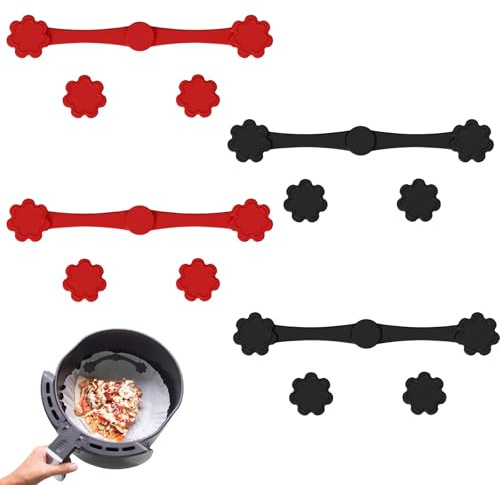 Lot de 4 aimants en silicone pour friteuse à air chaud, 4 longs et 8 ronds magnétiques ronds, pour friteuse à air chaud, forme de fleur (rouge, noir)