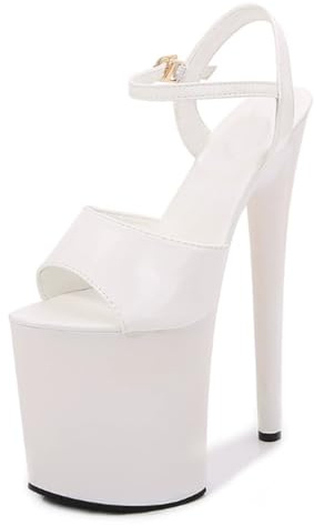 OTMYIGO Damskor med hög klack och plattform, poledance-sandaler med remmar och peeptoe-skor, modellgångssandaler för nattklubbsdans,White,38 EU