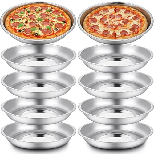 Ferrochef 10 Pcs Deep Pie Pan Set Stainless Steel Round Baking Pans for Oven Rustproof Pie Plates Pizza Baking Tray Dishes for Home Kitchen Easy Clean(9 Inch)