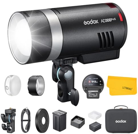 Godox AD300Pro II AD300 Pro II Flash, 300Ws Portable Outdoor Flash Light with Battery, 1/8000s HSS 2.4G Wireless TTL Studio Strobe Monolight, Bi-Color LED Modelling Lamp, One-Tap Sync with X3 Trigger