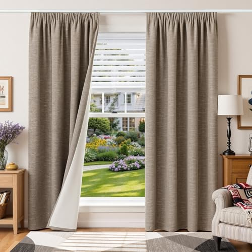 Runyéla Cortinas Opacas 100% Cortinas para Salon y Dormitorio 2 Piezas 140x220 CM, Lino Cortinas Termicas Aislantes Frio y Calor Cortinas para Riel