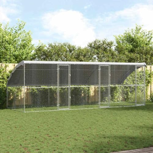 Mokuyary Hundbur 3 stycken silver 6 x 2 x 2 m galvaniserat stål, utomhus hundkoja, hundbädd valplekhage för trädgård -A