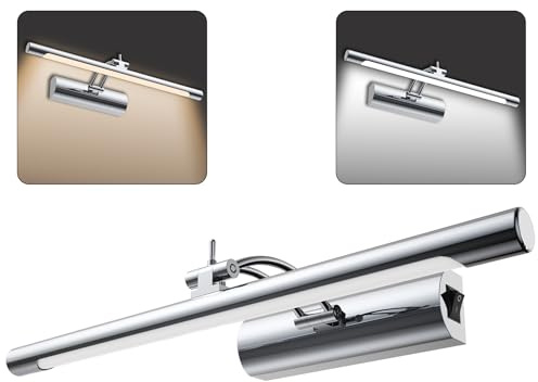Froadp LED Spiegelleuchte 15W, Badezimmer Lampe Silber 55cm Wandleuchte aus Edelstahl + Acryl, 180° Drehbar und Höhenverstellbar, Spiegellampe Bad mit IP44 Wasserschutz, 2800-3200K, Warmweiß