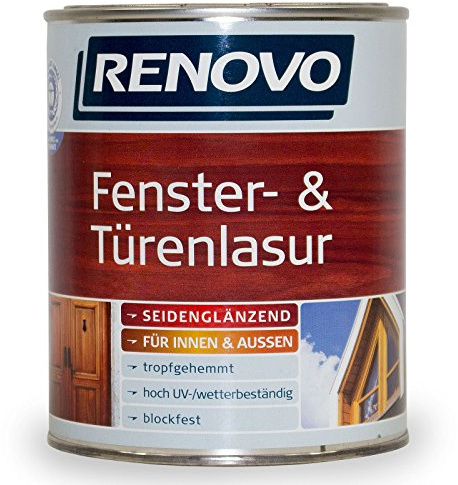 0,75L Renovo Fenster- und Türenlasur Holzlasur 8412 Teak Seidenglänzend