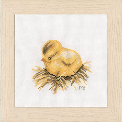 Lanarte Kreuzstich Stickpackungen Gezählter Kreuzstichbilder Set KÜKEN Wanddekoration Handarbeit Set für Erwachsene 13 x 13 cm DIY Deko Bastelset Handwerker Kreative Geschenkset