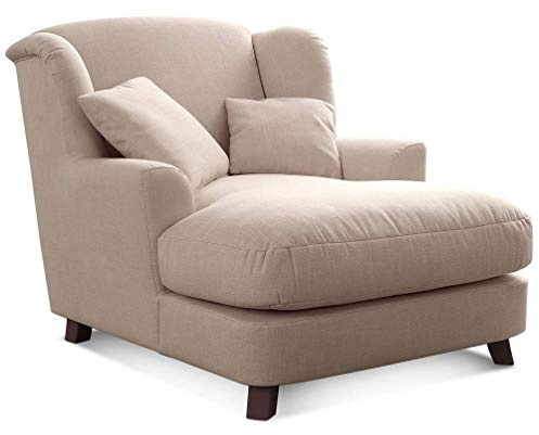 Cavadore Poltrona XXL Assado, grande poltrona imbottita con piedini in legno e ampia seduta, include 2 cuscini decorativi, 109 x 104 x 145 cm, tessuto piatto beige