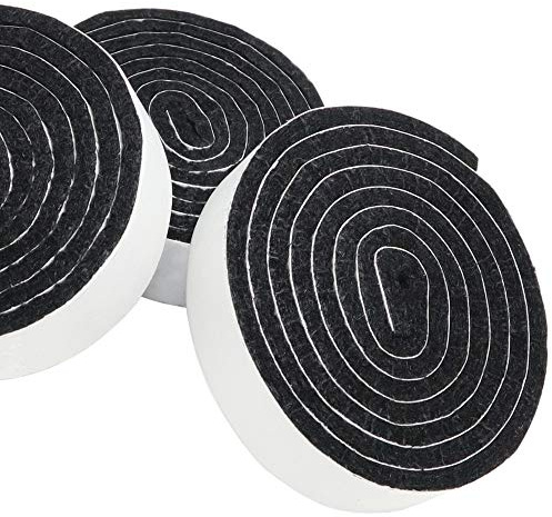 Adsamm® / 3 x Selbstklebende Filzbänder/Schwarz / 19x1000 mm/Streifen / 3.5 mm Starke Selbstklebende Filzstreifen/Bodengleiter zum Zuschneiden