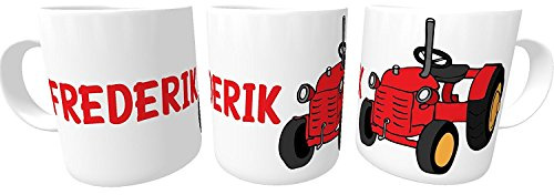 Kindertasse roter Traktor mit Namen Trecker Schlepper Kindergartentasse für kleine Landwirte und Treckerfahrer Treckertasse Schleppertasse (Keramik)