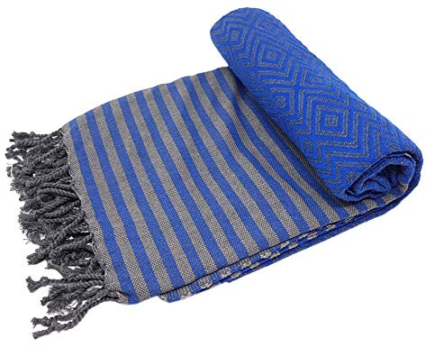 Stefano Ferrante KELIM LUX Hamamtuch (Royalblau) | Saunatuch, Pestemal, Fouta, Strandtuch, Badetuch, 100x180 cm, Baumwolle