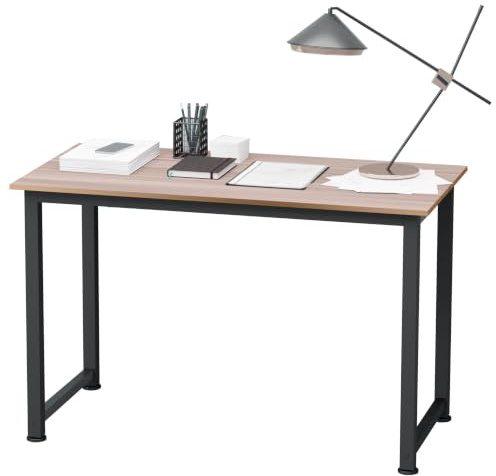 HOMCOM Mesa de Escritorio Moderna Marco Acero 120x60x76 cm Negro | Mesa de Estudio, Pies Ajustables, Mesita de Ordenador, para Oficina Hogar