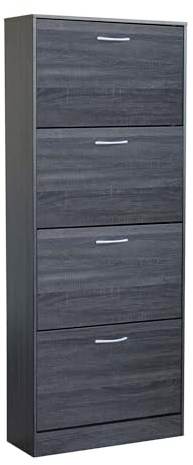 milani home - scarpiera 4 ante a ribalta 60 x 24 x 150 cm, grigio scuro, truciolare bilaminato