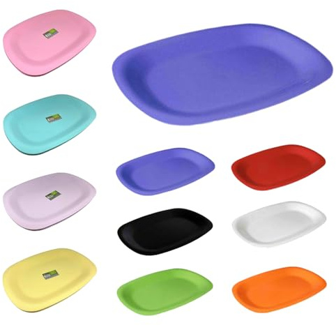 ECO 2 Pack Large 34.4 x 25.3 cm Sandwich Platter Trays | Set of 2 Plastic Platters | Plastic Buffet Trays for Parties, BBQs & Catering Events | Multi-Color Serving Trays (Purple)