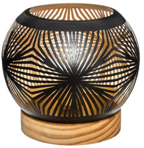Atmosphera - Windlicht LED-Kugel, Metall & Holz, schwarz D. 15 cm - Model 2