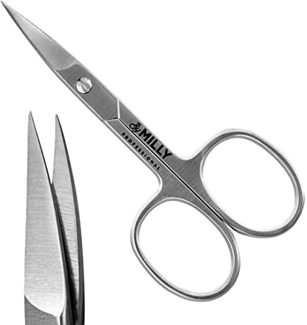 By MILLY High Carbon Stainless Steel Professional Nail Scissors | Manicure | Razor Sharp Curved Blade for Women - 100% Stainless Steel (Silver)