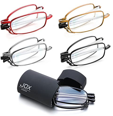 JOX Lunettes de lecture pliantes, bloquant la lumière bleue, avec étui, oculos de leitura com astes telescopias, Lunettes de lecture compactes pour hommes et femmes (Gun Metal, 1, multiplier_x)