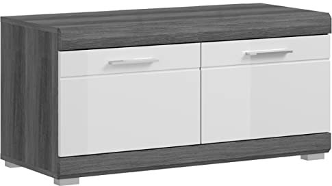 Newroom Sitzbank Rauchsilber Weiß Hochglanz Schuhschrank Modern - 90x44x40 cm (BxHxT) - Schuhablage Sitzcontainer Sitzhocker - [Kim.Three] Flur Diele