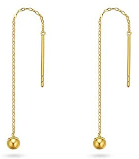 Threader Boucles d'Oreilles Pendantes En Argent Sterling S925 Avec Petites Boules De 2 Mm - Longue Chaîne - Minimalisme - Hypoallergénique - Cadeau De Noël Ou d'Anniversaire, 4.5mm