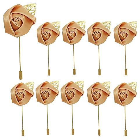 ZAHD 10 Stück Blumen Anstecknadel Boutonniere Handgefertigt Revers Pin Ansteckblume Bräutigam Hochzeit Rose einfach zu tragen für Braut Bräutigam Groomsman Brautjungfer Hochzeit Prom Party (Sekt)