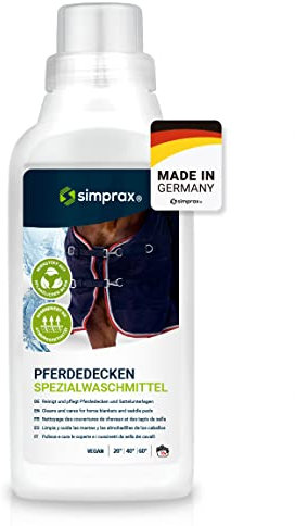 SIMPRAX® lavage de tapis de cheval membrane cheval Couvertures Cheval & Tapis De Selle - Nettoie Nylon Polyester Lin eVent Detergent Equitation Restaure Respirabilite & Imperméabilisation, 500ml