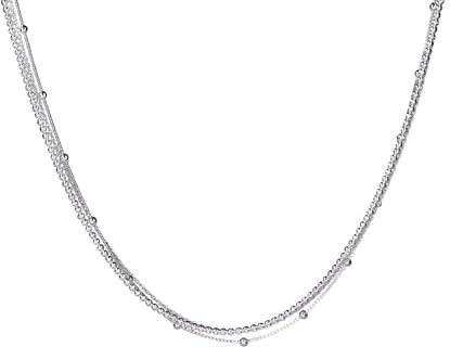 SILBERMOOS Damen Multifili Dreifach-Kette aus 3 Kugel-Geflechten Design Statement-Kette Layering-Kette 925 Sterling Silber 45 cm