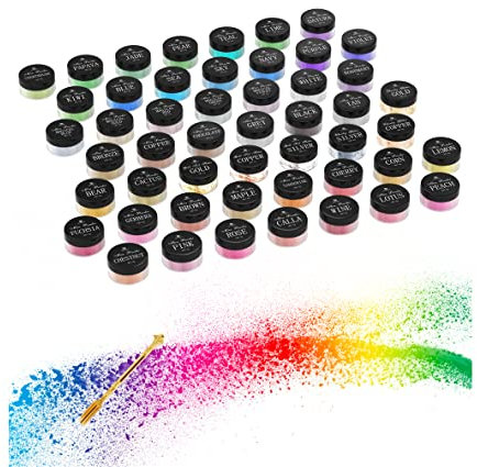 Epoxidharz Farbe Mica Pulver - 50 Farben Seifenfarbe Set Glitter Pigmente Pulver - Metallic Harz Farben Schimmern Glitter Powder Farbpulver für Epoxy Resin, DIY Seifen, Slime, Malerei, Kosmetik