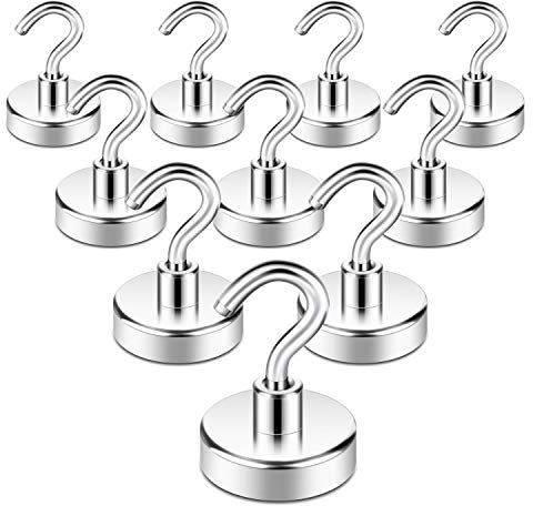 Neosmuk Magnetic Hooks, Heavy Duty Earth Magnets with Hook for Refrigerator, Extra Strong Cruise Hook for Hanging, Magnetic Hanger for Curtain, Grill(Pack of 10)