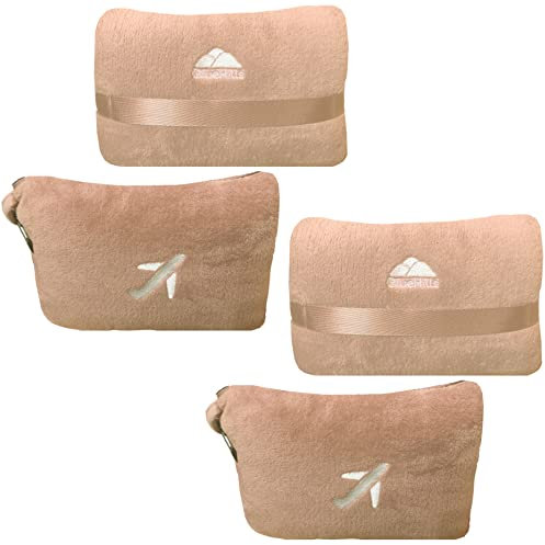 BlueHills Confezione da 2 mini coperte da viaggio in morbido peluche di alta qualità, essenziali per aereo, per due in borsa, calde, portatili, per aereo, beige, M26