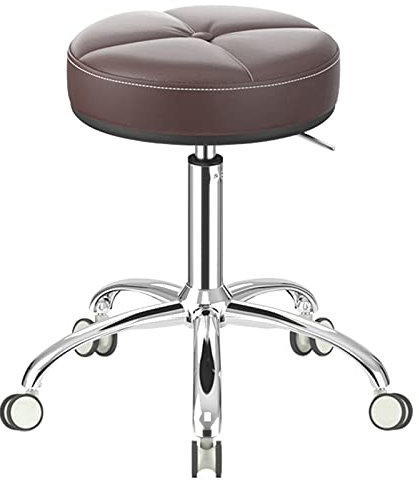 JUNNIU Brauner Rollbügel, Verstellbarer Lift, Schönheits- und Friseurstuhl mit wasserdichtem Stoff und um 360° drehbaren Metallrädern mit 5 Klauen (Größe: ohne Pedale) Decoration