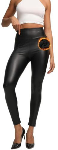 Getervb Kunstleder Leggings Damen High Waist Sexy Leder Leggings Lederoptik Push Up Strumpfhosen Lederhose Sporthose