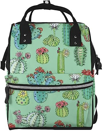 Kakteen mit Blumen Muster Wickeltasche Windel Rucksack für Frauen Männer Mode Reisetaschen Casual Daypacks Rucksack, mehrfarbig, One size
