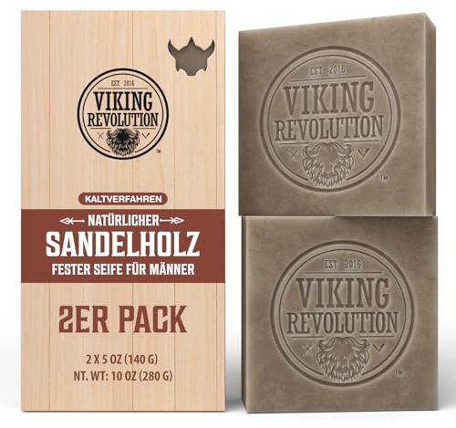 Viking Revolution - Mens Soap - 2 x 140 g - Sandalwood Soap - Mens Soap Bar with Essential Oils Cold Pressed - Coconut Oil, Shea Oil, Almond Oil