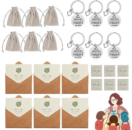 yeemeen Erzieherin Geschenk, 6Pcs Geschenke für Erzieherinnen, 6Pcs Kordelbeutel und 6Pcs Grußkarte mit Umschlag für Lehrer Geschenk Erzieherin Geschenk