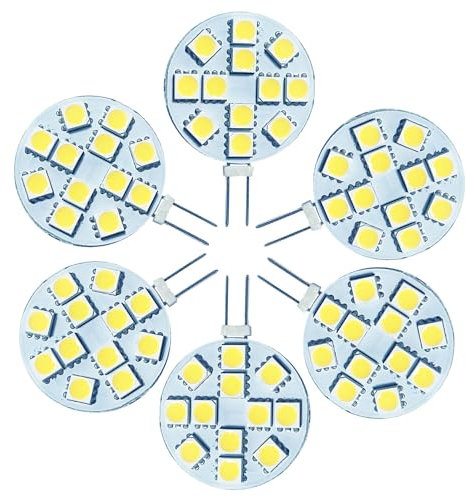 G4 LED 12V 2W Ersatz für G4 12V 20W Halogen Glühlampen, AC/DC12-24V Stiftsockellampe LED G4 Rund Kaltes Weiß 6000K 200LM Leuchtmittel Nicht Dimmbar Birne, 6 Stück