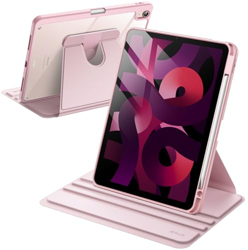 JETech Coque Rotative pour iPad Air 11 Pouces M4/M3/M2 (2026/2025/2024), iPad Air 5/4 (2022/2020 5ème/4ème 10,9 Pouces) avec Porte Pencil, Étui Housse de Rotation à 360 Degrés Support (Rose)