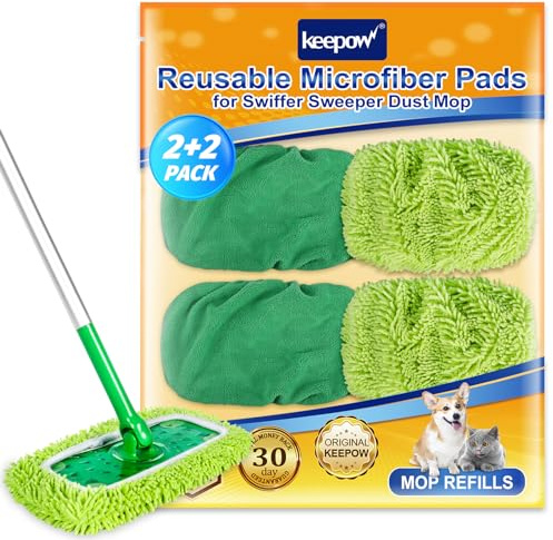 KEEPOW 4 mikrofiberdukar för Swiffer Sweeper Kvast | Återanvändbara dukar för Swiffer Kvast, Dammsugare Rengöringsdukar Mikrofiber Rengöring