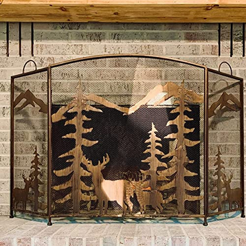 Kaminschutzgitter, 3-teilig, faltbar, kindersicher, freistehender Vintage-Funkenschutz mit Netz für Herd/Holzbrenner, 140 x 80 cm (Farbe: Antikfarbe) (Antike Farbe) Present