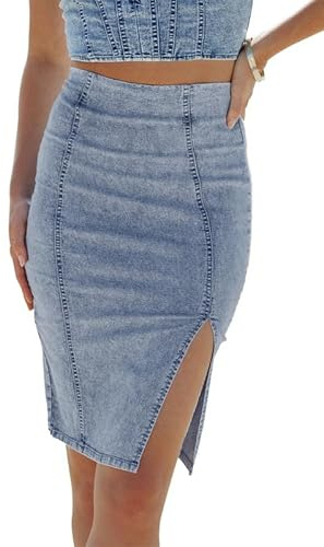 Alaster Queen Women's Denim Split Skirt Ladies Pencil High Waisted Bodycon Jean Skirt for Women UK