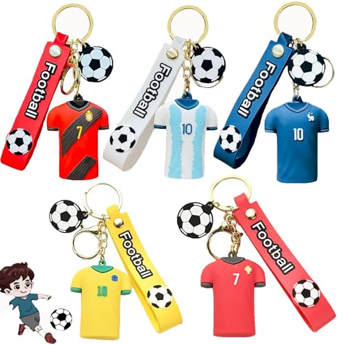 YaLiyA 5Pcs Porte-clés de Football Cadeaux de Football Porte-clés Coupe du Monde de Football Cadeau Porte-clés en Silicone pour Maillots de Football Porte-clés pour Les Anniversaires d'enfants