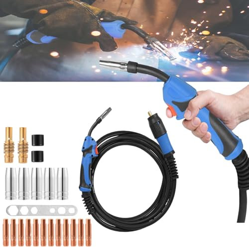 Torcia di Saldatura a Filo MIG MAG 15AK da 5M con 21 di Parti Usurate per Saldatura,Torcia MIG, Pistola Saldatrice Manuale Portatile per Filo di Saldatura