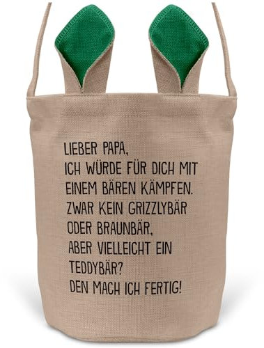 22Feels Papa Osterkorb Vater mit Henkel Ostergeschenk Tragetasche Ostern Deko Osternest Körbchen Hasenohren (Beige/Grün)
