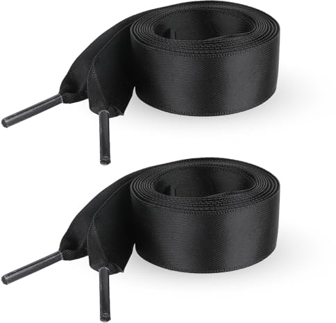 COMNICO Lacci larghi in raso, 4 pezzi, con nastro piatto, in seta, per scarpe da ginnastica, skate, stivali, decorazioni per scarpe casual, nero, Nero