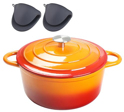 DYHQQ Pentola da Forno Olandese Antiaderente con Coperchio, Forno Olandese in Ghisa Smaltata Pentola Rotonda in Ghisa da Forno Olandese Regali per La Famiglia